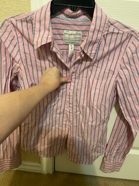 Aeropostale Pink and Navy Striped Button-Down Shirt